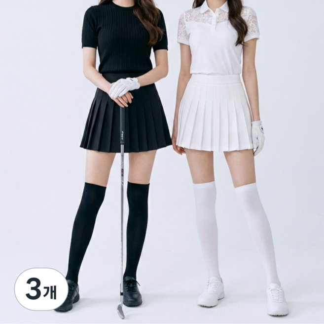 버디프로 UV차단 투톤 밑트임 여성 골프스타킹, 3개, 화이트