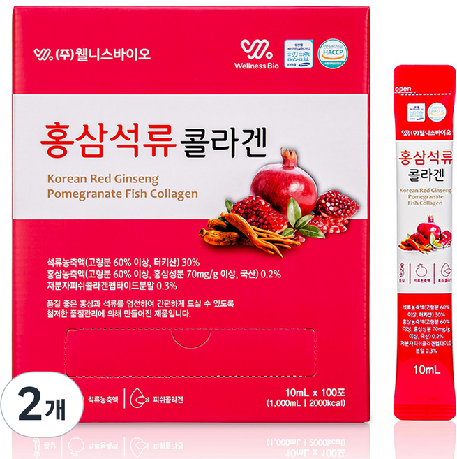 웰니스바이오 6년근 홍삼 석류 콜라겐 저분자 피쉬 스틱, 2개, 1kg
