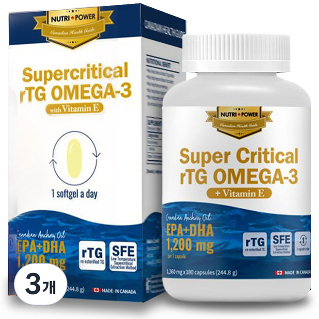뉴트리파워 고함량 초임계 알티지 오메가3 고순도 1360mg 180캡슐, 180정, 3개