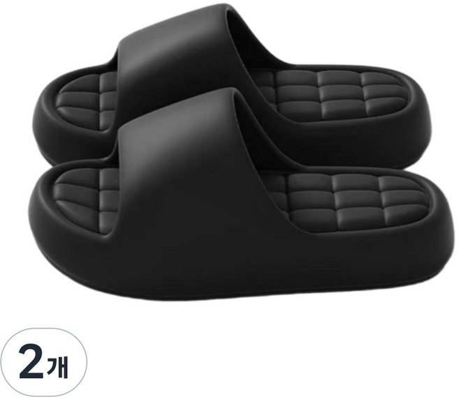 제이드슈 EVA 엠보싱 실내화 가벼운 거실 슬리퍼 쿠션 거실화, 2개, 블랙