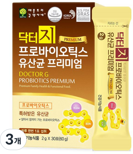 애플트리김약사네 닥터지 프로바이오틱스 프리미엄 유산균 30p, 60g, 3개
