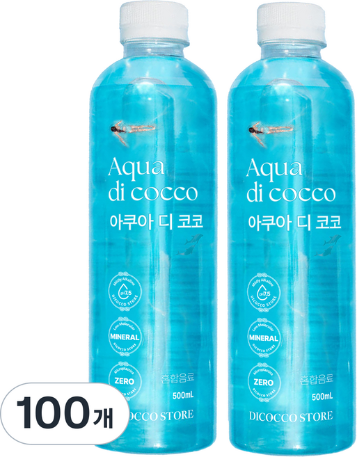 아쿠아디코코 pH 7.5 약 알칼리성 물 미네랄 워터 미세플라스틱 없는 깨끗하고 안전한 프리미엄 최고급 물 (FDA 할랄 인증 칼슘 칼륨 규소 마그네슘 함유), 100개, 500ml