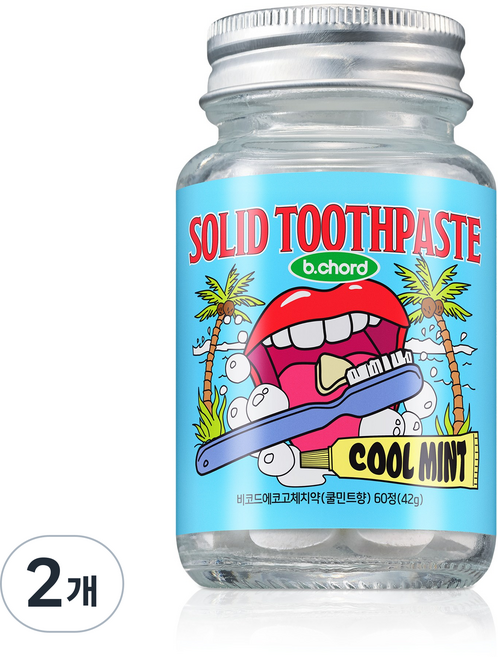 비코드 에코 고체 치약 60정 불소 함유 입냄새 충치 백태 잇몸 질환 예방 치석 구취 제거, 42g, 2개