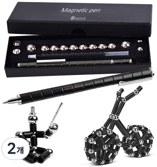 레더스 마그네틱 자석 블럭 볼펜, 블랙, 2개