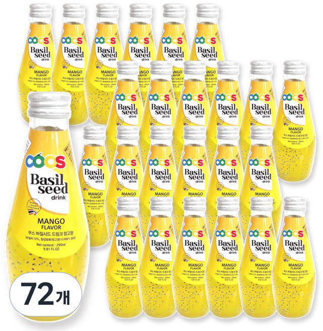 쿠스 바질시드 드링크 망고향, 290ml, 72개
