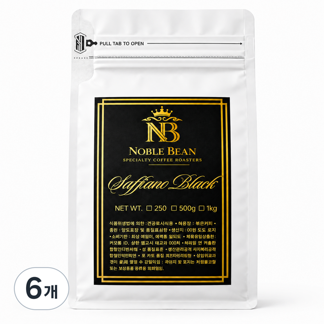 노블빈 다크초코 에스프레소 블렌드 원두 커피, 6개, 1kg, 홀빈(분쇄안함)