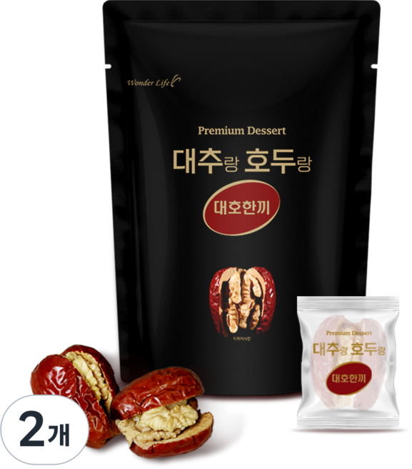 대추 호두 건강간식 아침 대용 고급 간식 대추호두말이 맛있는 호두품 단백질 영양 웰빙 대호한끼 무방부제, 180g, 2개