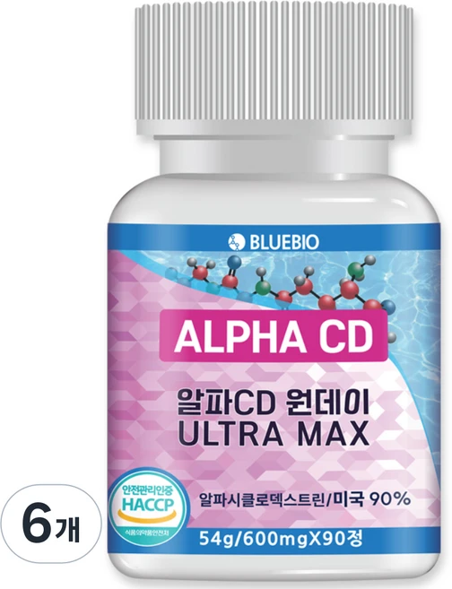 알파CD 원데이 ULTRA MAX 알파시클로덱스트린 외 베타 감마 트리플CD 복합포뮬러 식약청인증 HACCP, 6개, 90정 - 쿠팡