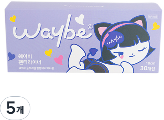 웨이비 팬티라이너 18cm 저자극 쿠션감, 5개, 30개입, 롱