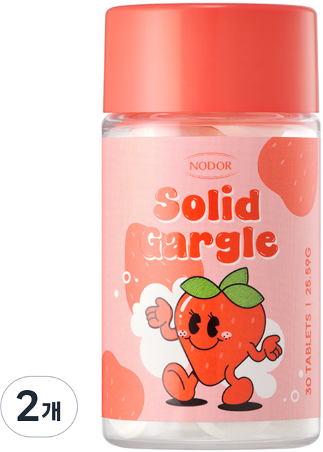 본사공식판매 노도르 고체가글 딸기향 30정 입냄새 제거 구취 관리 구강청결제 휴대용 가글, 2개, 25.6g