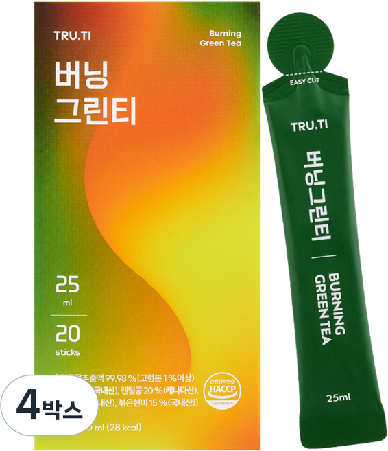 트루바이탈 버닝그린티, 4박스, 20개입, 25ml
