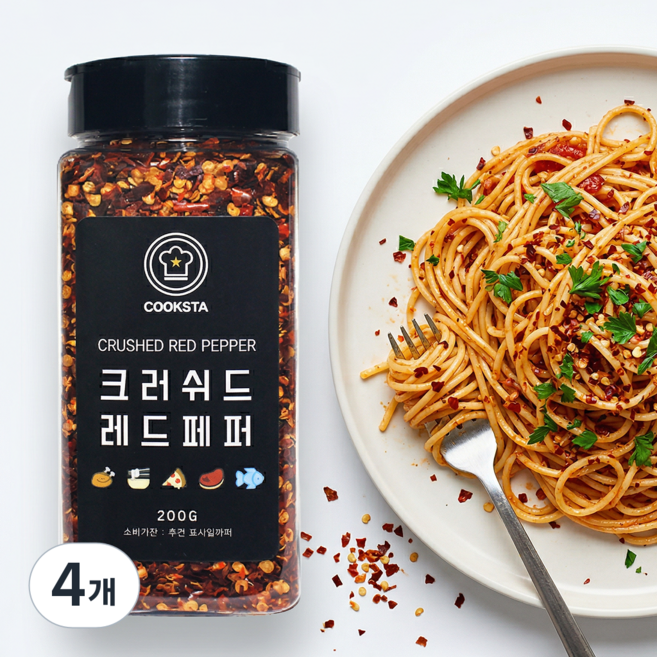 쿡스타 크러쉬드레드페퍼 - 매운맛의 포인트! 요리에 톡 쏘는 매운 고춧가루, 200g, 4개