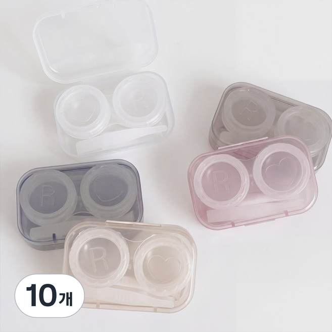 룩스토어 콘택트 렌즈통 스탠다드 투명케이스, 10개, 블랙/그레이/화이트/브라운/핑크(각1개)
