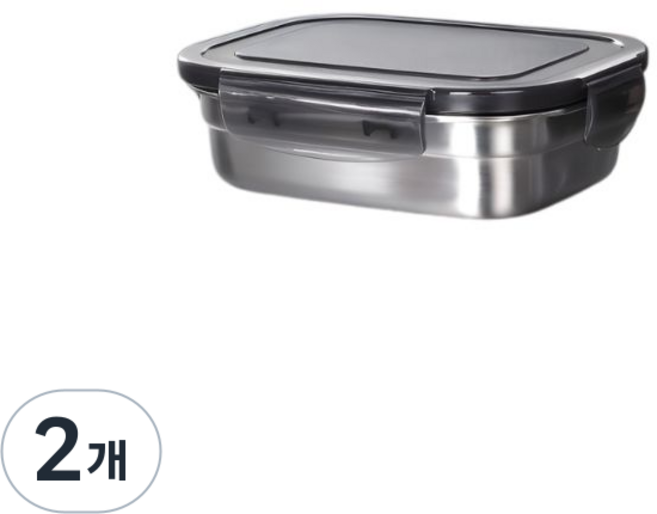 아이리빙 국산 스테인레스 밀폐용기 직사각1호, 단품, 2개