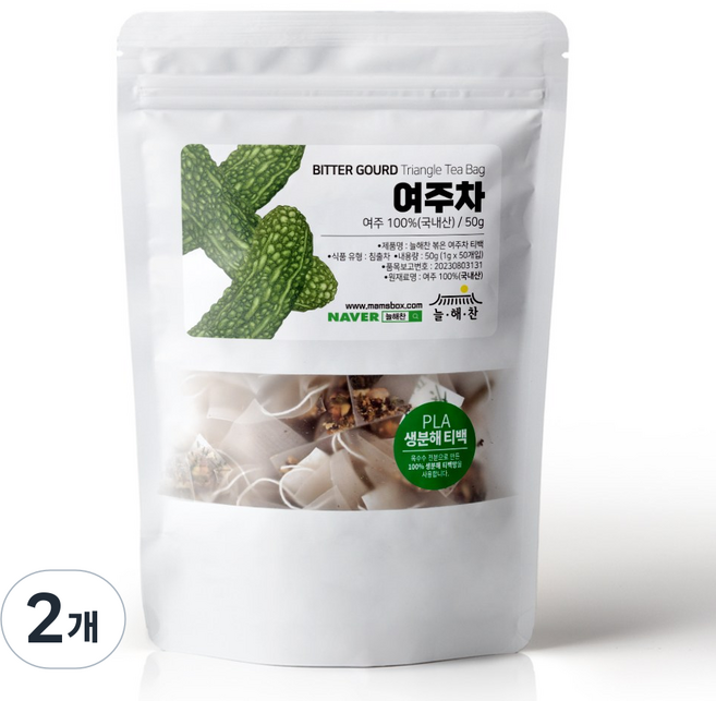 늘해찬 볶은 국산 여주차 티백 삼각티백 대용량, 1g, 50개입, 2개