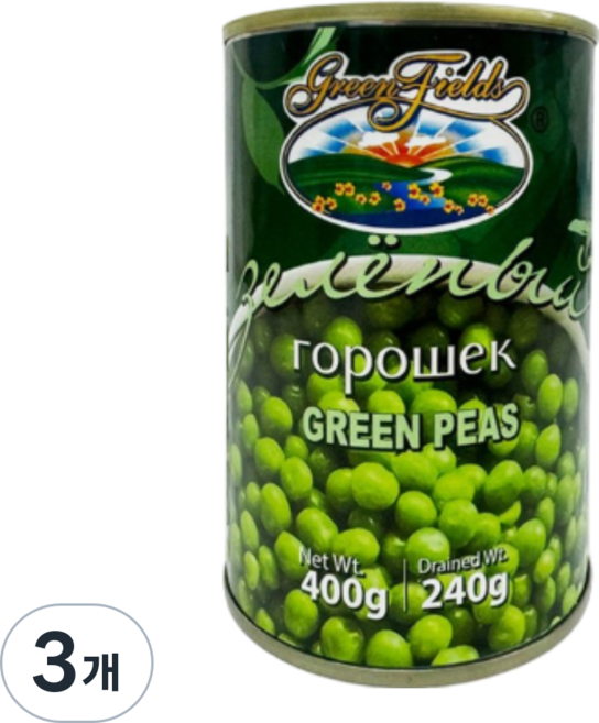 러시아 그린필즈 완두콩 통조림 캔 GreenFields, 3개, 400g