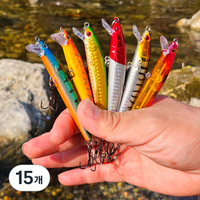 미노우 하드베이트 6종 세트 루어 낚시용품 채비 미끼 / 농어 삼치 광어, 15개, 7.5g, 체리펌킨