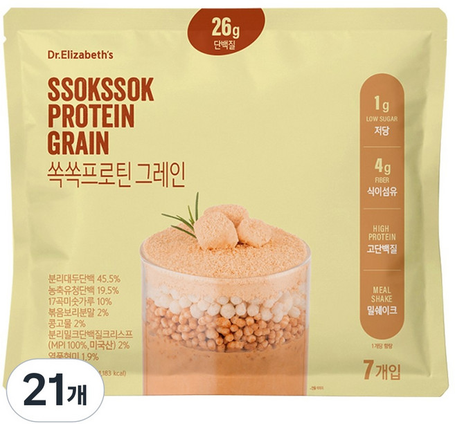 닥터엘리자베스 쏙쏙프로틴 그레인 고단백 저당 식사대용 쉐이크, 21개, 45g