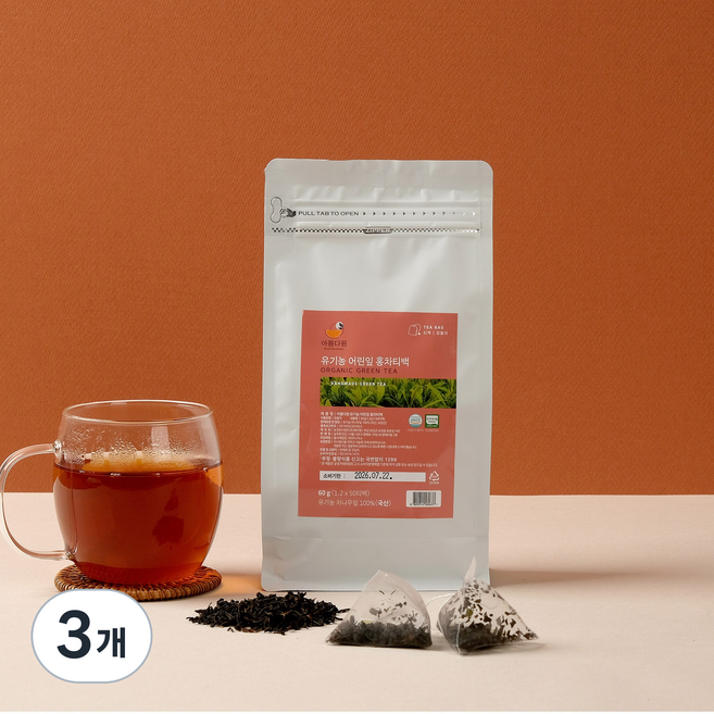 아름다원 유기농 어린잎 홍차티백, 3개, 50개입, 1.2g