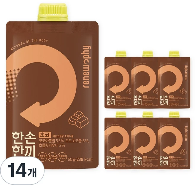 한손한끼 단백질 쉐이크 파우치 프로틴 식사대용, 초코맛, 14개, 60g - 쿠팡