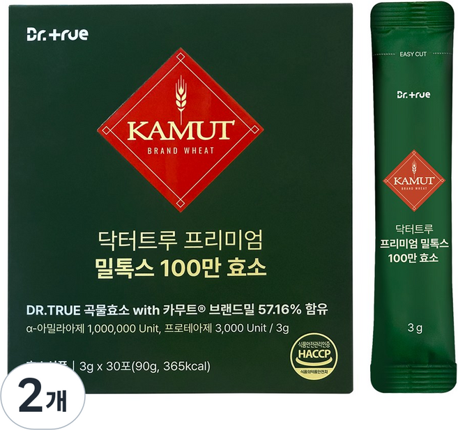닥터트루 밀톡스 역가수치 100만 효소 카무트 브랜드밀 호라산밀 곡물, 30회분, 2개