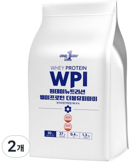 원데이뉴트리션 무맛_단백질 쉐이크 헬스 보충제 포대 분리 유청 웨이프로틴 WPI, 1.3kg, 2개