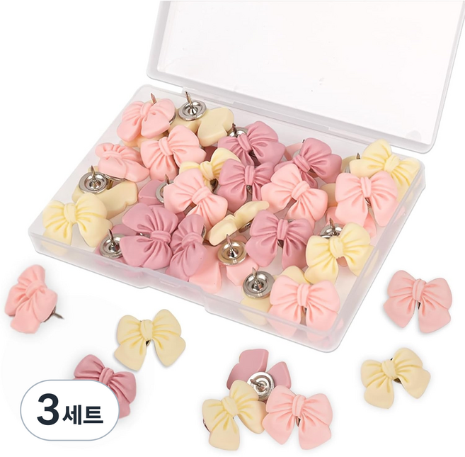 루베이 리본디자인 압정 세트 강력 금속+레진 재질 무흔터 고정 사무실 가정 학교 용, 3세트, 20개