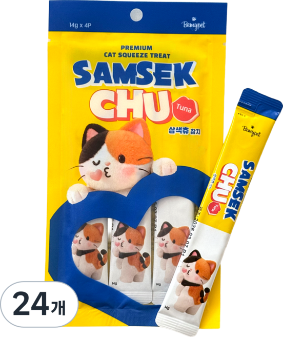 삼색츄 고양이 짜먹는 간식 참치맛 스틱형, 24개, 14g, 참치