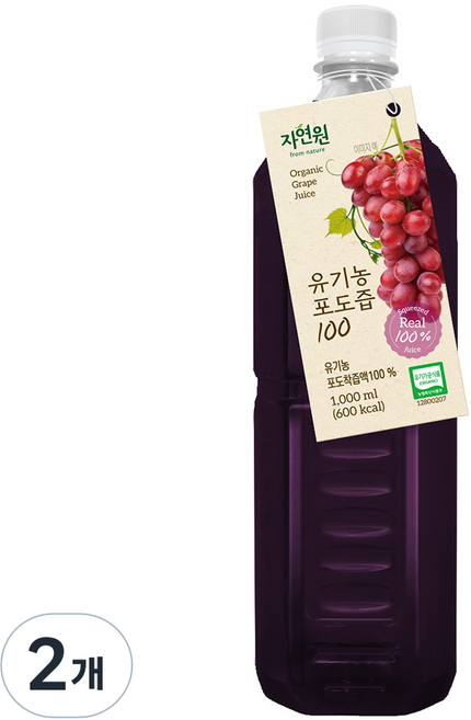 자연원 유기농 포도착즙주스, 2개, 1L