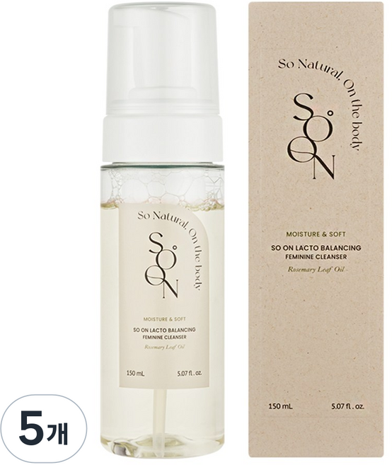 [불쾌취88%감소] 비건 저자극 약산성 소온 락토 밸런싱 여성청결제 로즈마리잎 오일 Y존케어 냄새제거, 5개, 150ml