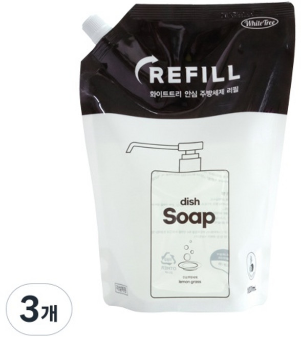화이트트리 안심 주방세제 리필, 3개, 1000ml