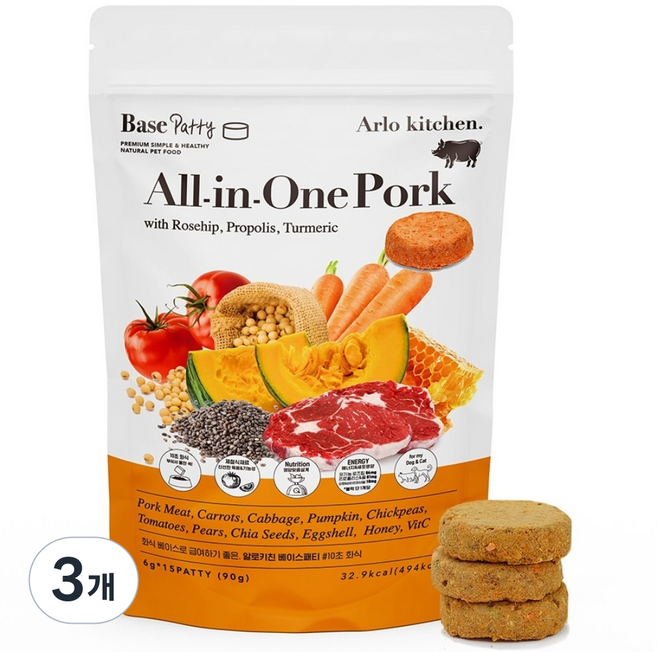 알로키친 강아지 동결건조 자연식 화식 사료 올인원포크 15개입, 75g, 3개