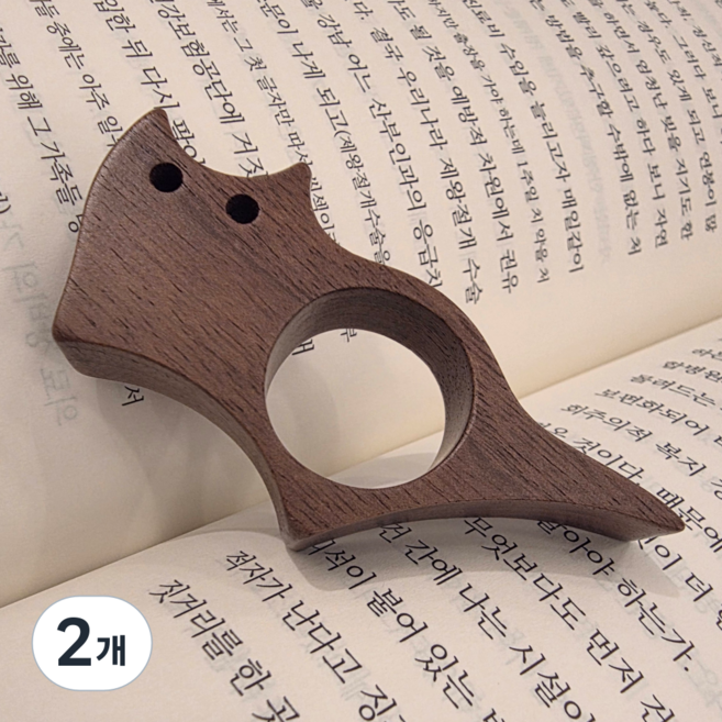 리타야 고양이 독서링 우드 엄지 북링, 2개, 브라운