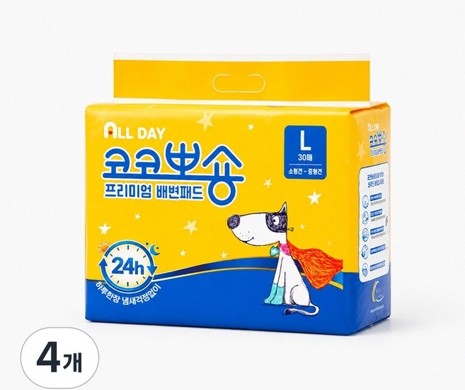 코코뽀숑 올데이 프리미엄 배변패드 L, 4개, 30개입