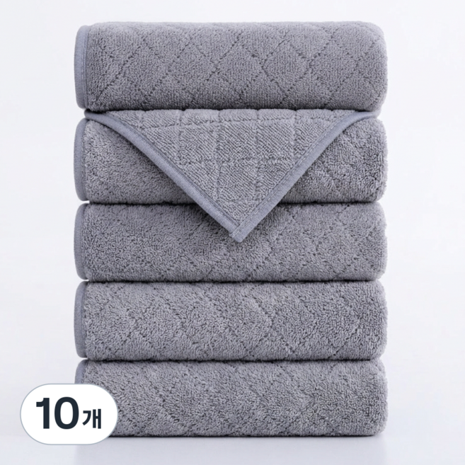 Ahomeone 고급 수건 도톰 부드러운 먼지없는 호텔수건, 그레이, 10개