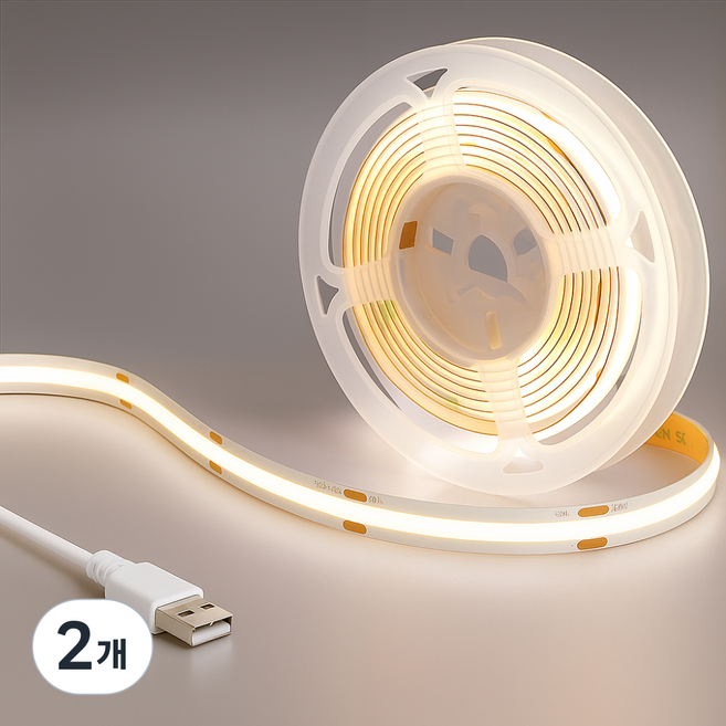 원그리드 USB COB LED 스트립 5m 잘라쓰는 줄조명 밝기조절, 2개, 주광색