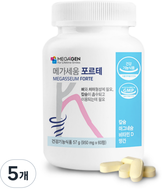 메가세움 포르테 칼슘 마그네슘 멀티 비타민 D 망간, 60정, 5개