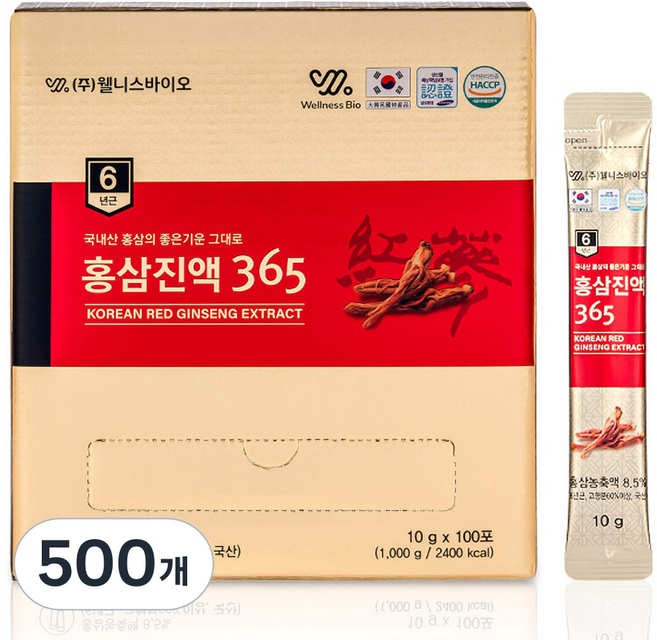 6년근 홍삼진액 365 대용량 스틱 웰니스바이오, 10g, 500개