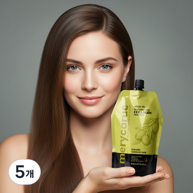 아르간 오일 상한머리 복구 헤어팩 단백질 딥 컨디션 콜라겐 헤어 마스크 탄머리 복구 푸석한 머리관리 대용량 건조손상 케어, 5개, 500ml