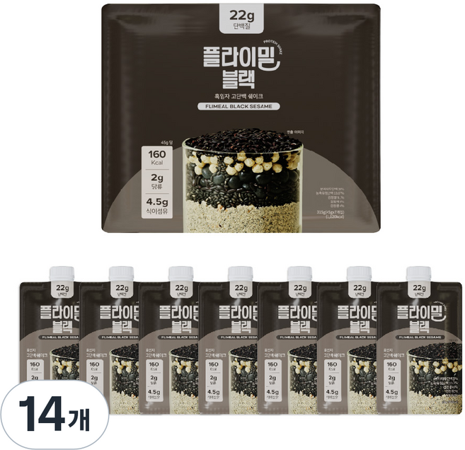 플라이밀 단백질 쉐이크 파우치 블랙, 45g, 14개