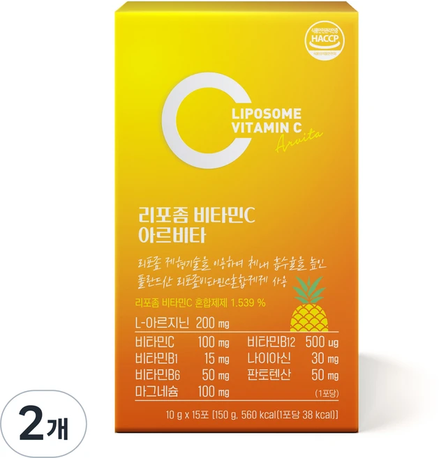 아르비타 리포좀 비타민C 약사개발 비타민B1 B2 B12 미네랄 브로멜라인 (상큼한 파인맛), 2개, 150g - 쿠팡