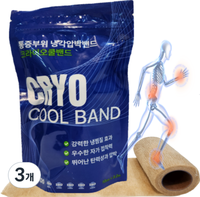 CRYO 쿨밴드 자가점착밴드 멘솔 아이스 의료용 붕대, 3개, 1롤