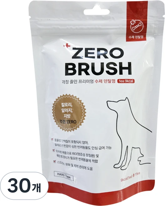 제로브러쉬 저칼로리 저알러지 저지방 강아지 애견 치석껌 간식 소프트 수제 프리미엄 덴탈껌, 30개, 10g, 황태 하드 - 쿠팡