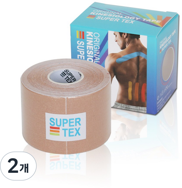 나사라 슈퍼텍스 스포츠테이프 키네시올로지 테이핑 5cm x 5m 베이지, 2개, 1개입