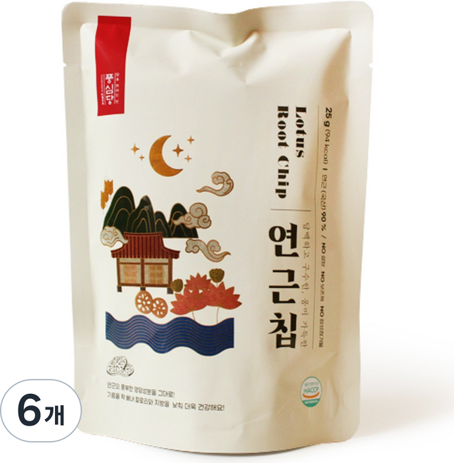 풍심당 국내산 연근칩 저당간식 인기과자 회사 간식, 25g, 6개