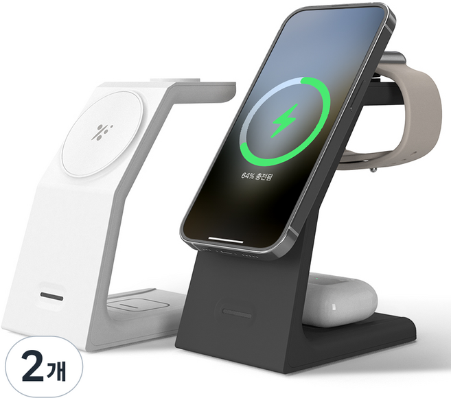 고타야 3in1 맥세이프 충전기 고속 무선충전기 애플워치 거치대, 화이트, 2개