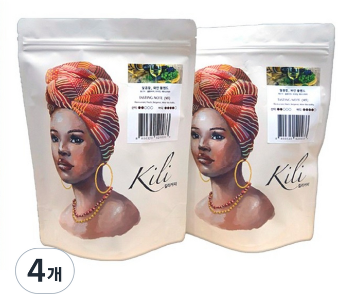 킬리 원두커피 베트남 로부스타 지퍼백, 4개, 500g, 홀빈(분쇄안함)