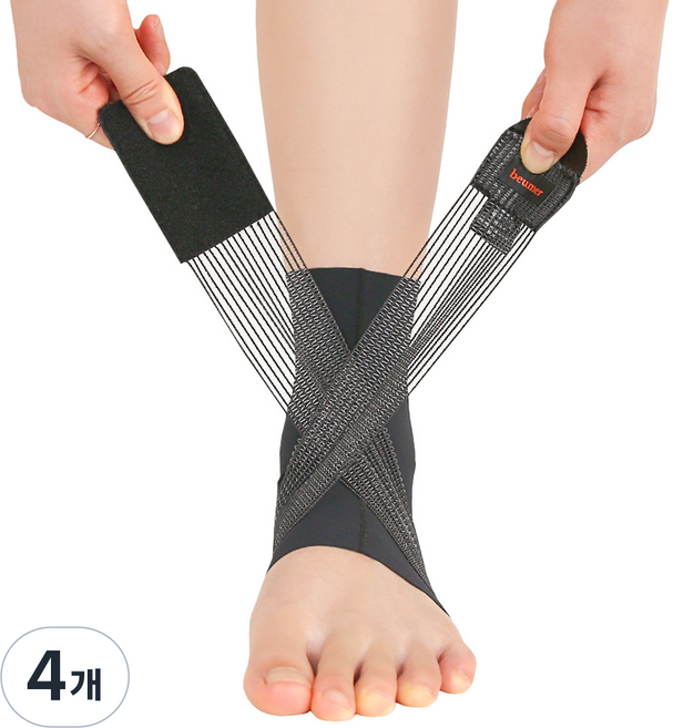 [물리치료사 자문개발] 브메르 1mm 에어스트랩 인체공학 발목보호대, 블랙, 4개