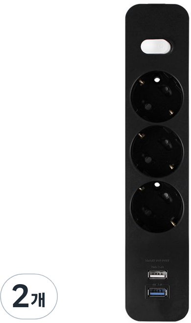 대성 국산 멀티탭 모던탭 3구 USB 2포트 고속충전, 블랙, 2개, 2.5m