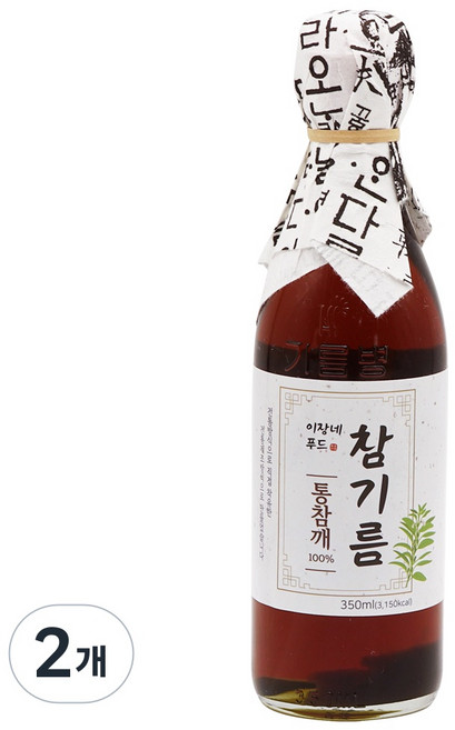 이장네 저온압착 참 고소한 IOO%통참기름, 2개, 350ml
